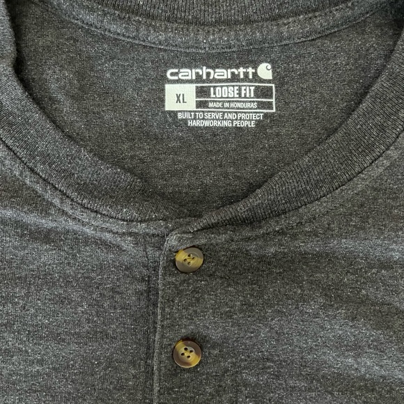 🛠 Carhartt K84 Henley Shirt XL Charcoal Gray Pocket Tee Loose Fit Workwear - Picture 4 of 8